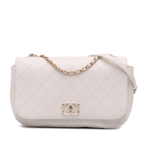 Pre-owned Chanel Medium Stitched Calfskin Covered CC Flap White