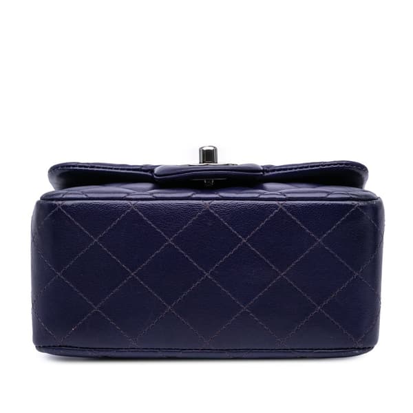Pre-owned Chanel Mini Square Classic Lambskin Single Flap Blue