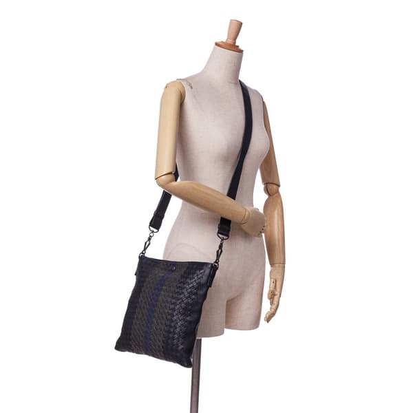 Pre-owned Bottega Veneta Nappa Intrecciato Flat Crossbody Black