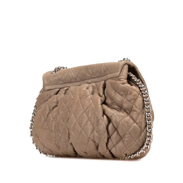 Pre-owned Chanel Large Washed Lambskin Chain Around Flap Brown