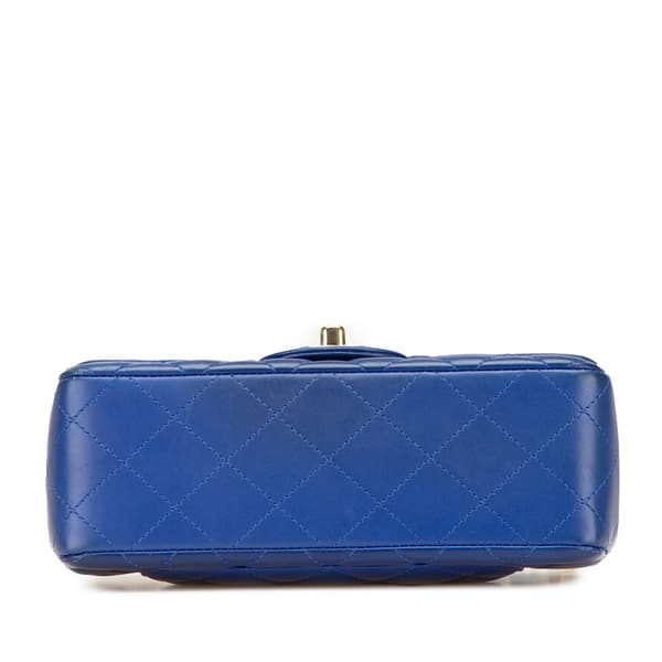 Pre-owned Chanel Mini Rectangular Classic Lambskin Single Flap Blue