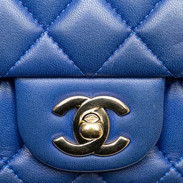 Pre-owned Chanel Mini Rectangular Classic Lambskin Single Flap Blue