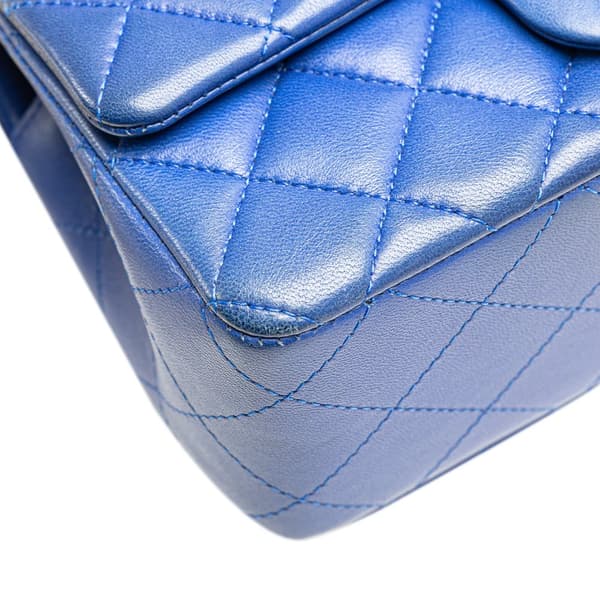 Pre-owned Chanel Mini Rectangular Classic Lambskin Single Flap Blue