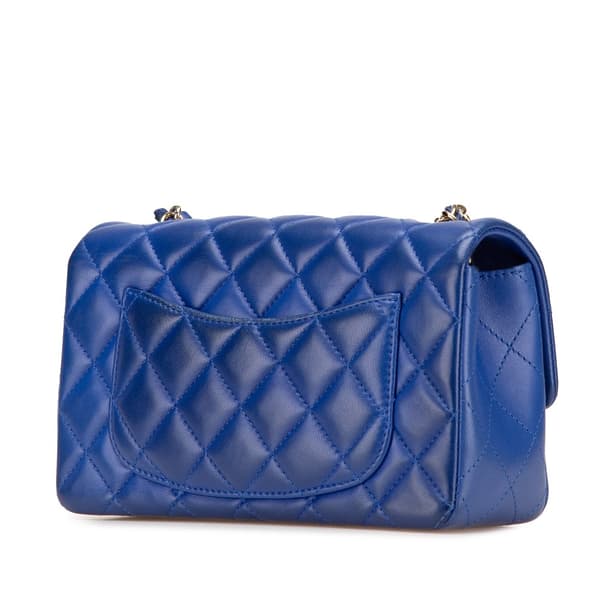 Pre-owned Chanel Mini Rectangular Classic Lambskin Single Flap Blue
