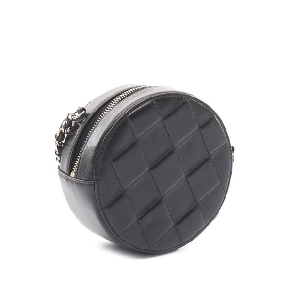Pre-owned Chanel CC Quilted Calfskin Round Clutch with Chain Black