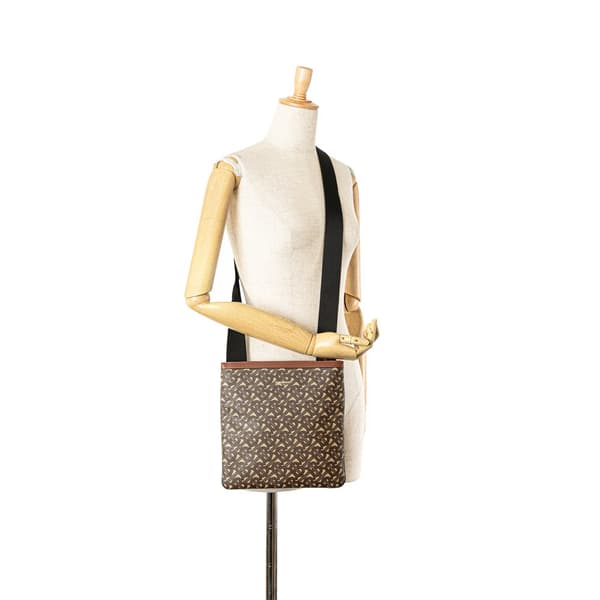 Pre-owned Burberry TB Monogram Coated Canvas Crossbody Brown