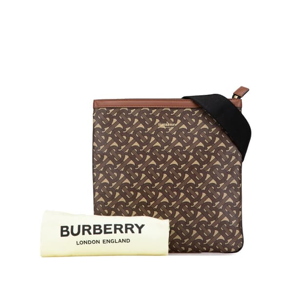 Pre-owned Burberry TB Monogram Coated Canvas Crossbody Brown