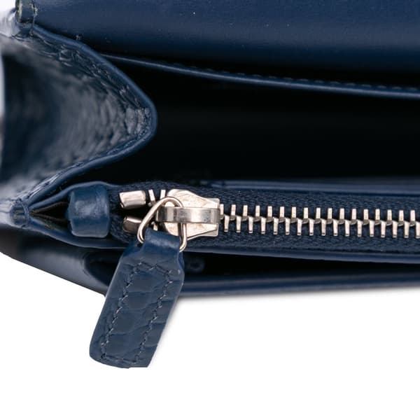 Pre-owned Saint Laurent Croc Embossed Sunset Wallet On Chain Blue