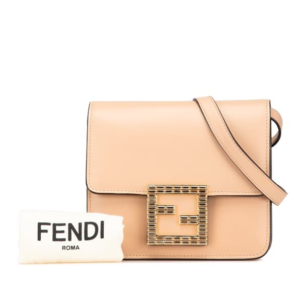 Pre-owned Fendi Leather Crystal Fab Crossbody Brown