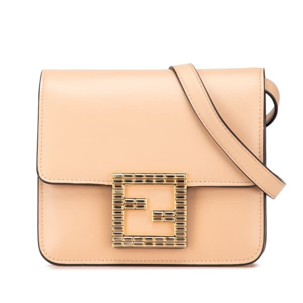 Pre-owned Fendi Leather Crystal Fab Crossbody Brown