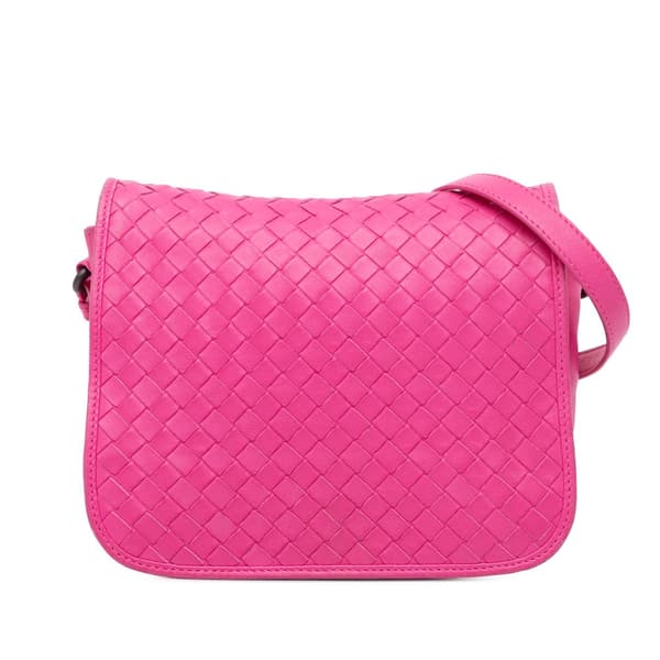 Pre-owned Bottega Veneta Nappa Intrecciato Flap Crossbody Pink