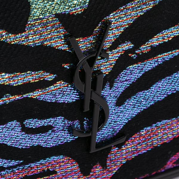 Pre-owned Saint Laurent Canvas Metallic Tiger Print Monogram Lou Camera Bag Black