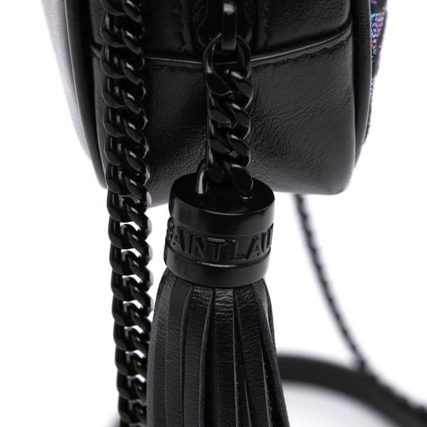 Pre-owned Saint Laurent Canvas Metallic Tiger Print Monogram Lou Camera Bag Black