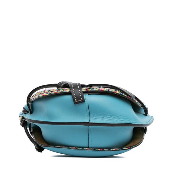 Pre-owned LOEWE Small Raffia and Calfskin Gate Crossbody Blue