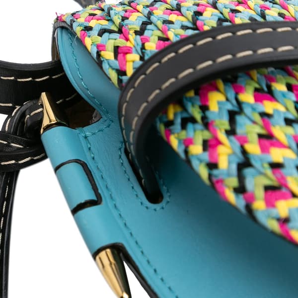 Pre-owned LOEWE Small Raffia and Calfskin Gate Crossbody Blue