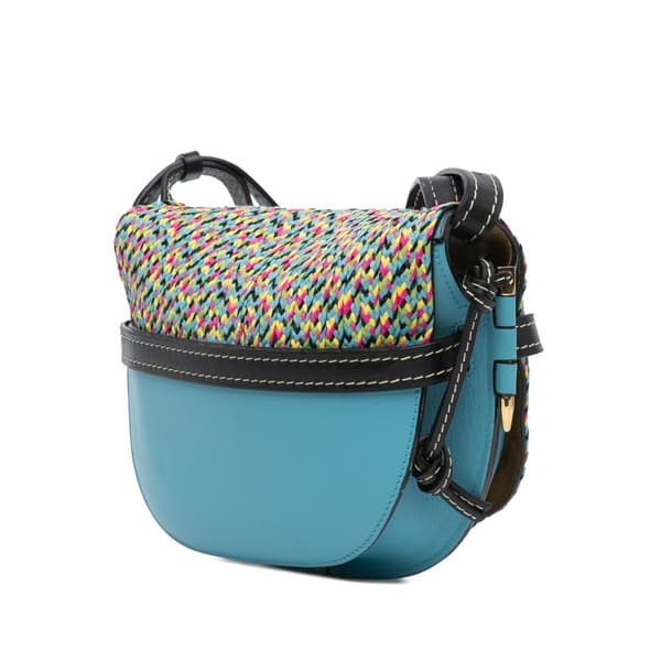 Pre-owned LOEWE Small Raffia and Calfskin Gate Crossbody Blue