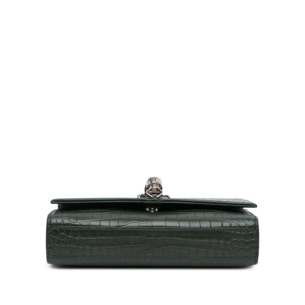 Pre-owned Saint Laurent Medium Croc Embossed Leather Kate Tassel Crossbody Green