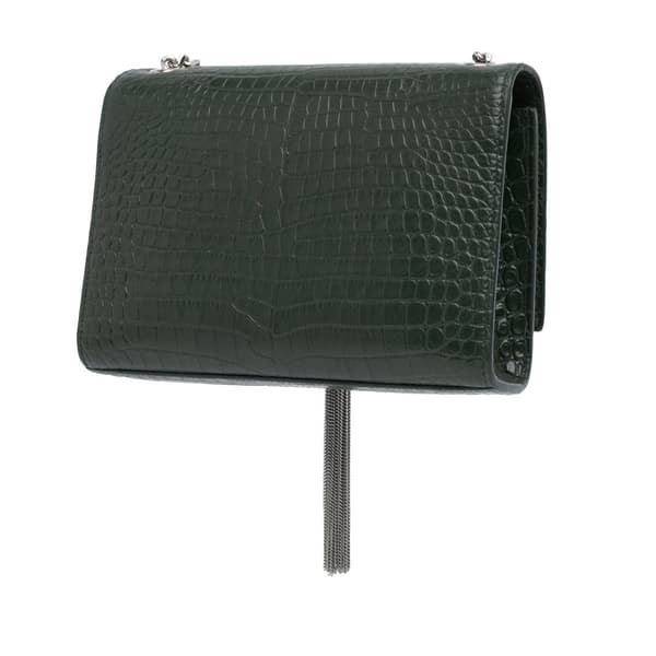 Pre-owned Saint Laurent Medium Croc Embossed Leather Kate Tassel Crossbody Green