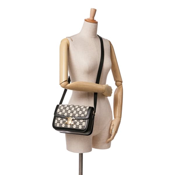 Pre-owned Celine Embroidered Canvas Triomphe Crossbody White