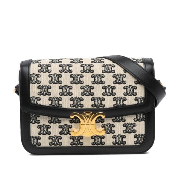 Pre-owned Celine Embroidered Canvas Triomphe Crossbody White