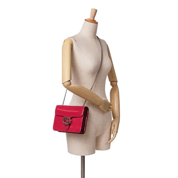 Pre-owned Gucci Small Polished Calfskin Interlocking G Dollar Crossbody Red