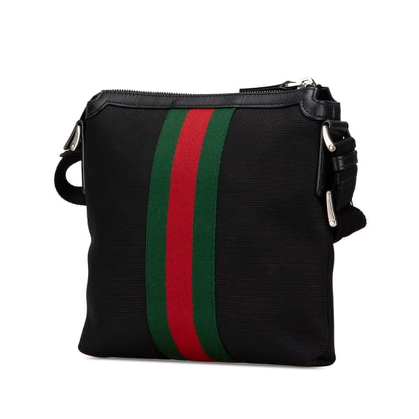 Pre-owned Gucci Techno Canvas Web Messenger Bag Black