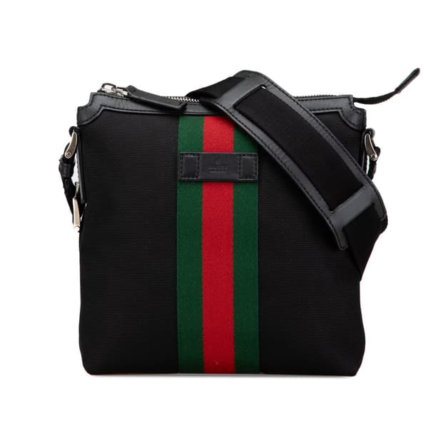 Pre-owned Gucci Techno Canvas Web Messenger Bag Black