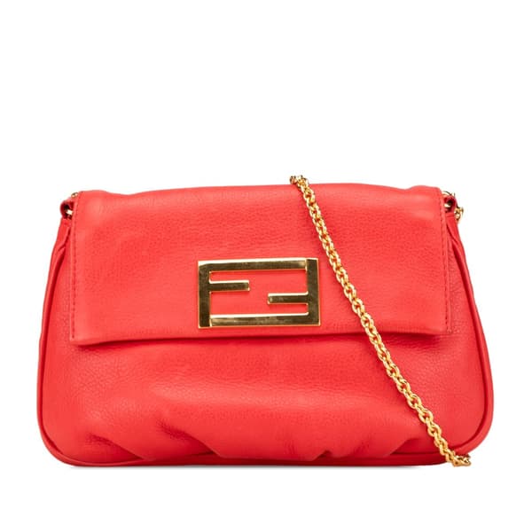 Pre-owned Fendi Leather Fendista Pochette Crossbody Red