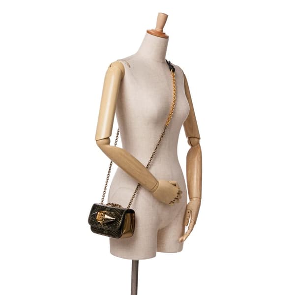 Pre-owned Christian Louboutin Mini Printed Calfskin Sweet Charity Crossbody Green