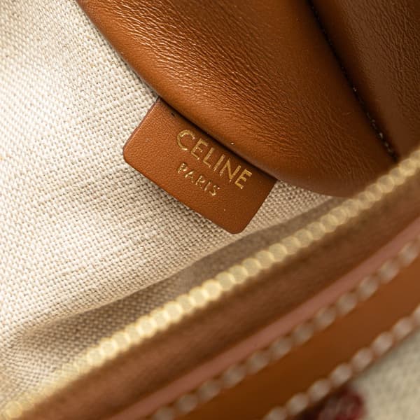 Pre-owned Celine Triomphe Embroidered Canvas Clutch On Chain Brown