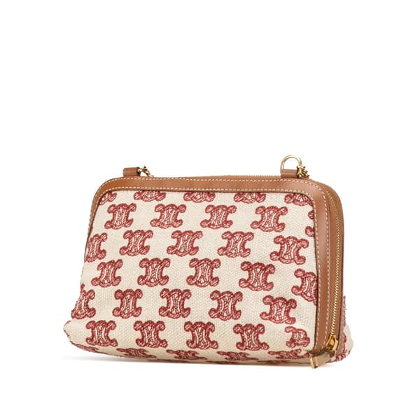 Pre-owned Celine Triomphe Embroidered Canvas Clutch On Chain Brown