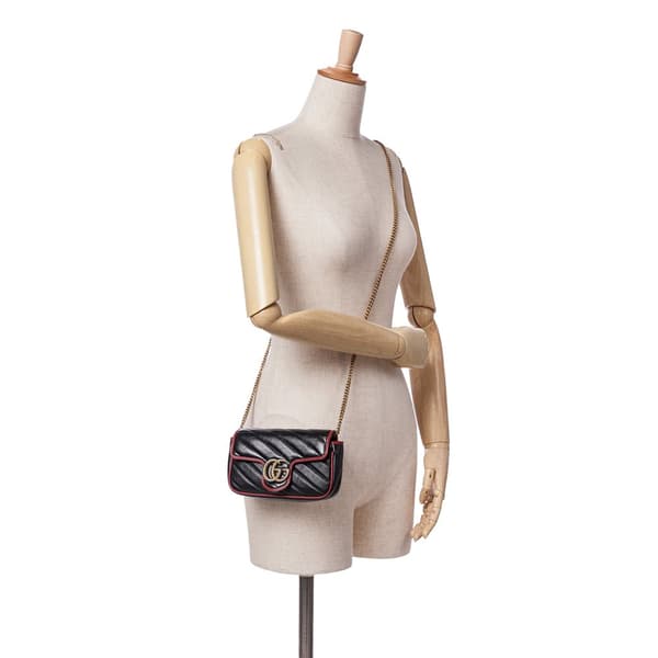 Pre-owned Gucci Super Mini GG Marmont Matelasse Leather Torchon Flap Crossbody Black