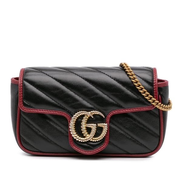 Pre-owned Gucci Super Mini GG Marmont Matelasse Leather Torchon Flap Crossbody Black