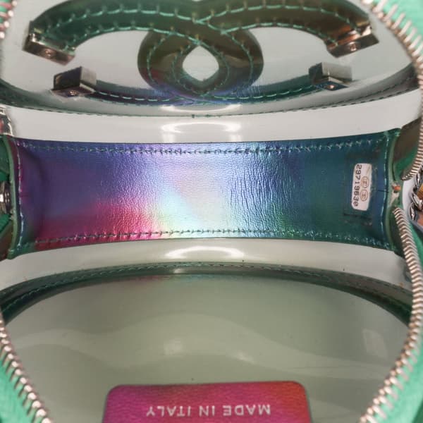 Pre-owned Chanel PVC and Metallic Lambskin CC Filigree Round Clutch with Chain Green