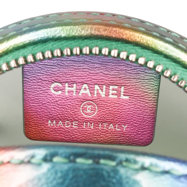 Pre-owned Chanel PVC and Metallic Lambskin CC Filigree Round Clutch with Chain Green
