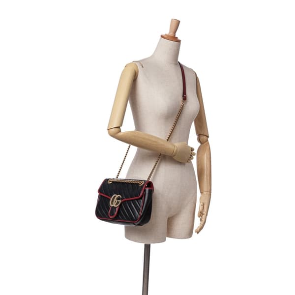 Pre-owned Gucci Small GG Marmont Matelasse Leather Torchon Flap Crossbody Black