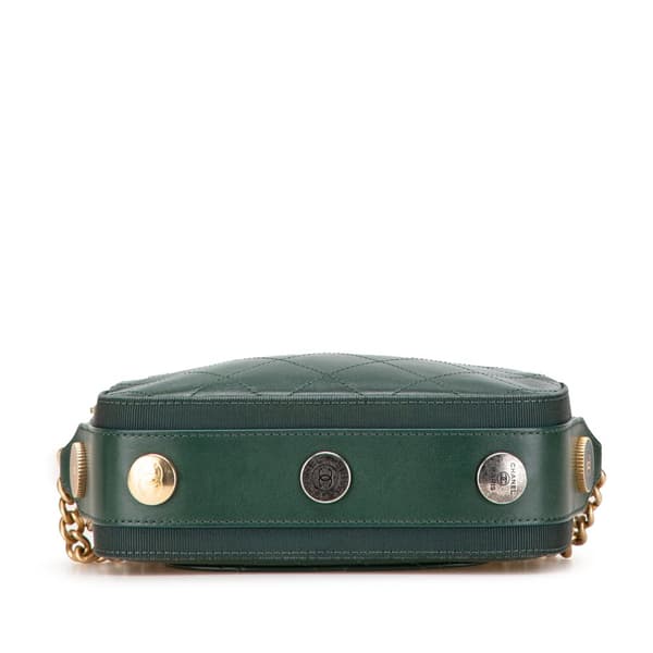 Pre-owned Chanel Stitched Calfskin and Grosgrain Button Up Double Zip Camera Bag Green