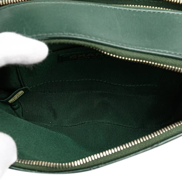 Pre-owned Chanel Stitched Calfskin and Grosgrain Button Up Double Zip Camera Bag Green