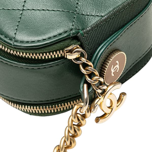 Pre-owned Chanel Stitched Calfskin and Grosgrain Button Up Double Zip Camera Bag Green