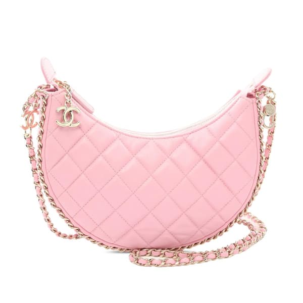 Pre-owned Chanel Small Quilted Lambskin Chain Around Hook Hobo Bag Pink