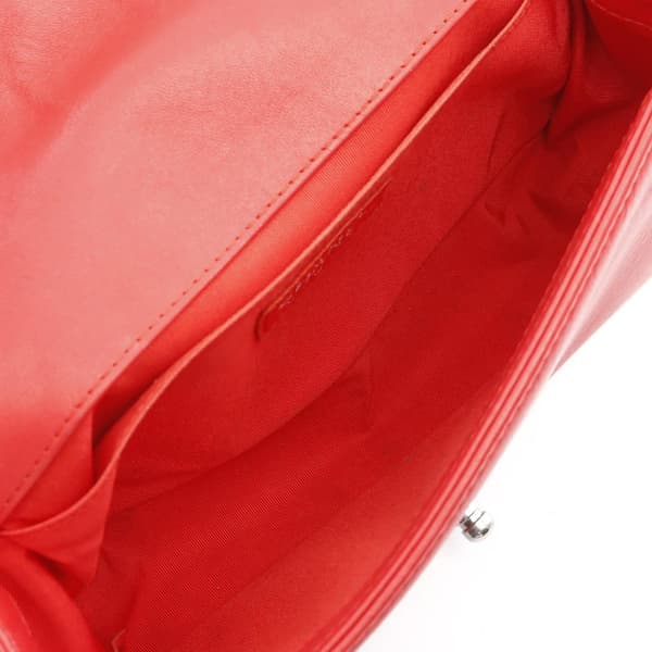 Pre-owned Chanel Old Medium Bicolor Quilted Lambskin and Rubber Boy Flap Red
