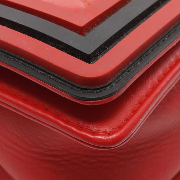 Pre-owned Chanel Old Medium Bicolor Quilted Lambskin and Rubber Boy Flap Red