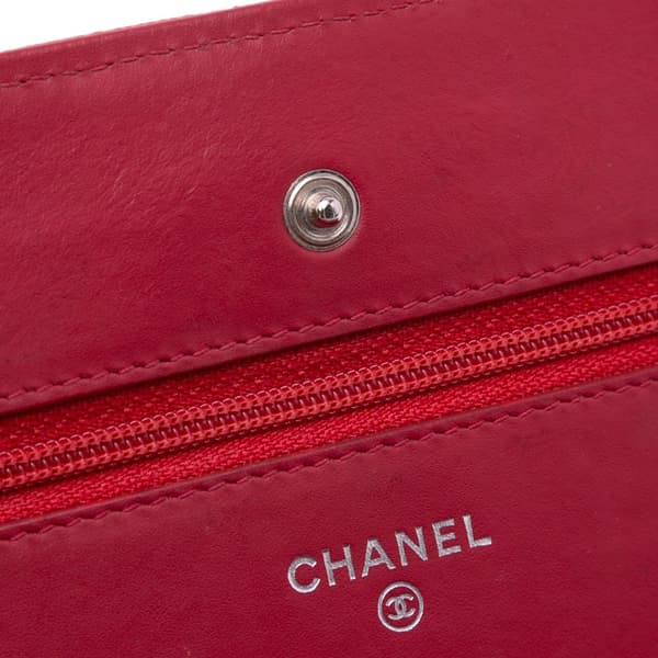 Pre-owned Chanel Paris Dallas CC Patent Goatskin Wallet on Chain Red