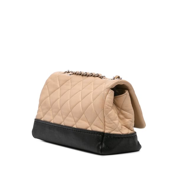 Pre-owned Chanel CC Bicolor Quilted Calfskin and Caviar Single Flap Brown