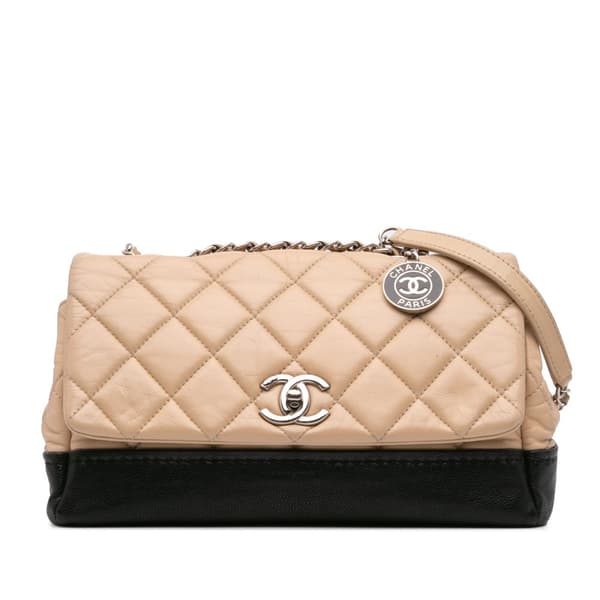 Pre-owned Chanel CC Bicolor Quilted Calfskin and Caviar Single Flap Brown