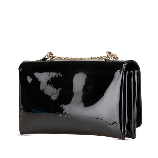 Pre-owned Valentino Patent Vava Voom Chain Clutch Black