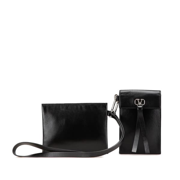Pre-owned Valentino Leather VRing Neck Pouch Black