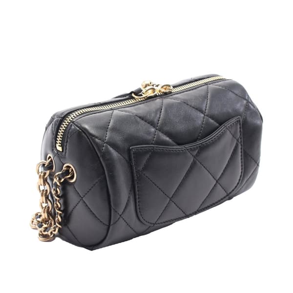 Pre-owned Chanel Mini Quilted Lambskin Bowling Bag Black
