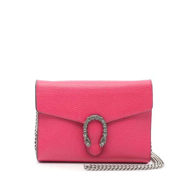Pre-owned Gucci Mini Leather Dionysus Wallet on Chain Pink