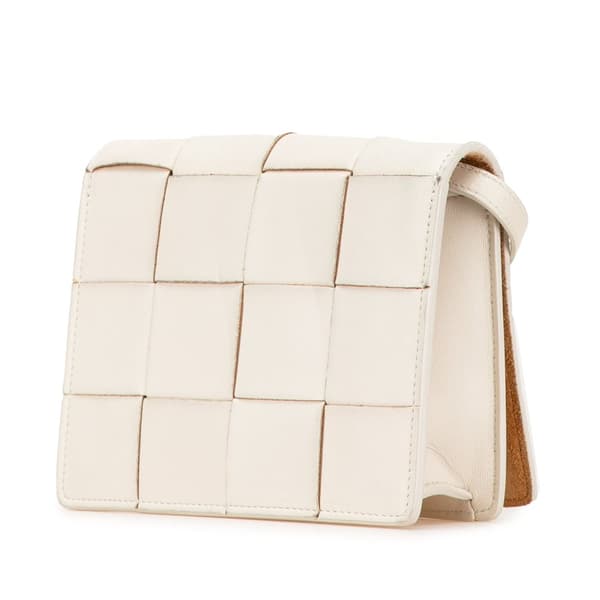 Pre-owned Bottega Veneta Mini Lambskin Maxi Intrecciato Cassette Crossbody White